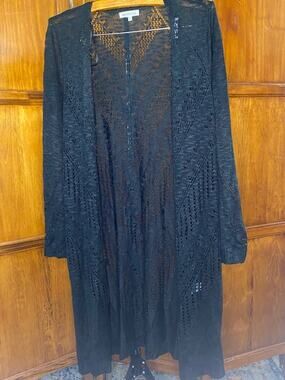 Margeaux & Ellie Womens XL Black Open Knit Long Cardigan Boho Duster Sweater